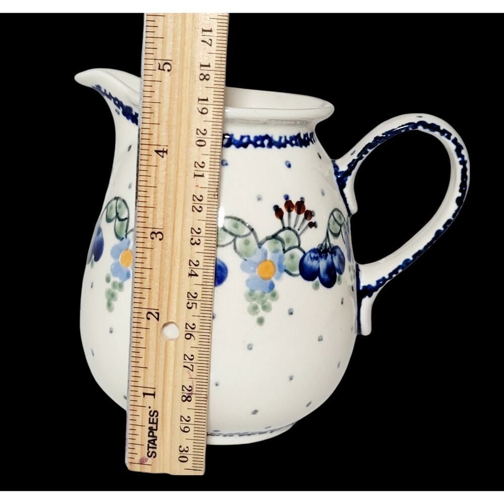 Blue Rose Pottery Handmade Polish Boleslawiec Floral Creamer Pitcher Blue Flower - Picture 9 of 9